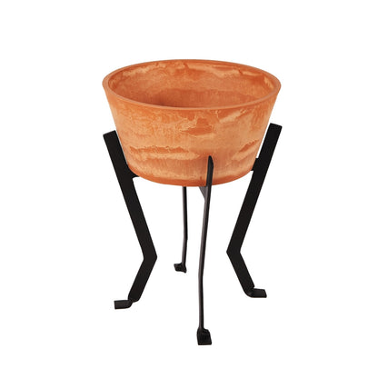 ACHLA Denise Planter II 13in Terra Cotta Planter | Rustic Polymer-Stone Pot on Black Wrought Iron Stand | Patio & Sunroom Plant Stand | Model FB-58-S