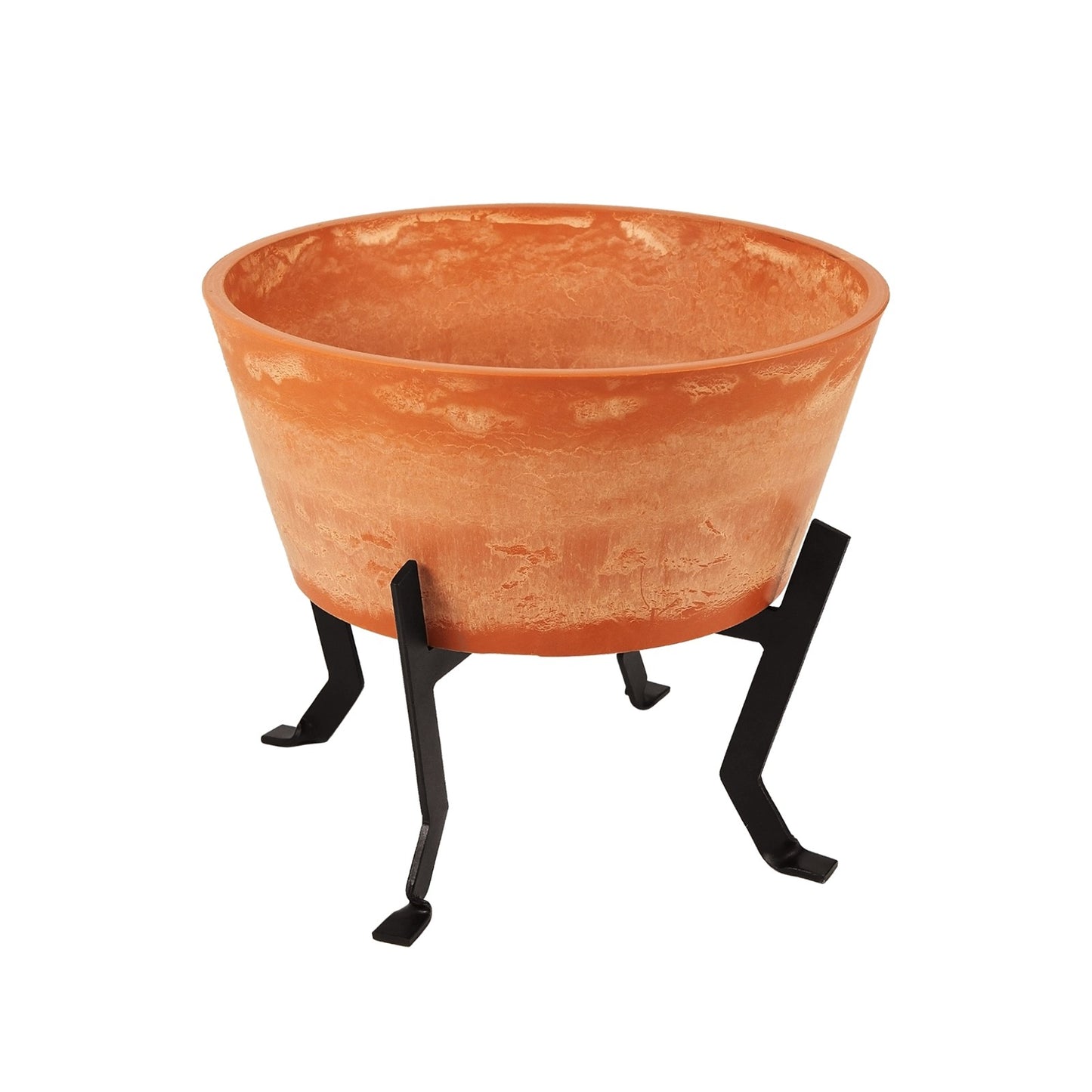 ACHLA Denise Planter I 16in Terra Cotta Planter | Rustic Polymer-Stone Pot on Black Wrought Iron Stand | Patio & Living Room Plant | Model FB-59-S