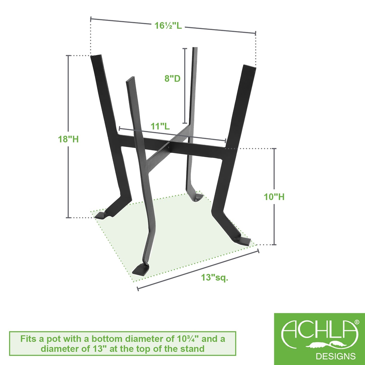 ACHLA Denise III 18in Plant Stand | Black Wrought Iron | Patio & Living Room Plant Display | 12 x 12 x 18 in | Model FB-60
