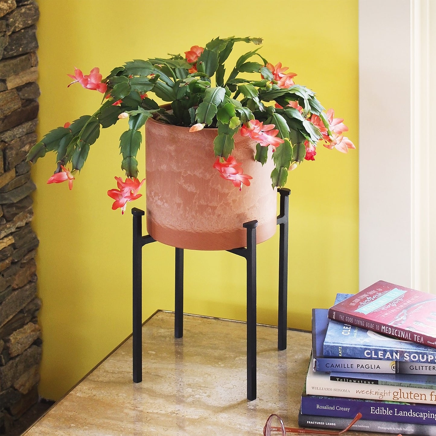 ACHLA Eileen 15in Plant Stand | Black Powdercoat Wrought Iron | Indoor & Outdoor Floor Planter | 10 x 10 x 15 in | Model FB-64