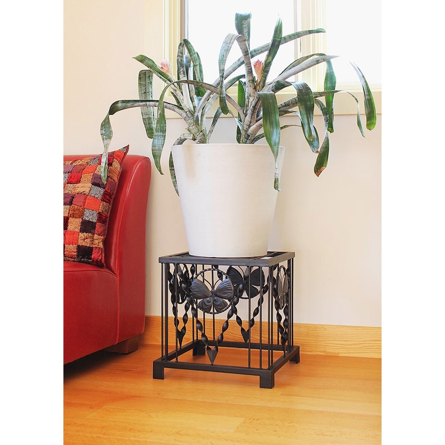 ACHLA Julia Plant Stand | Craftsman Wrought Iron Black Powdercoat | Indoor & Outdoor Plant Display | 16 x 16 x 16 in | Model FB-65