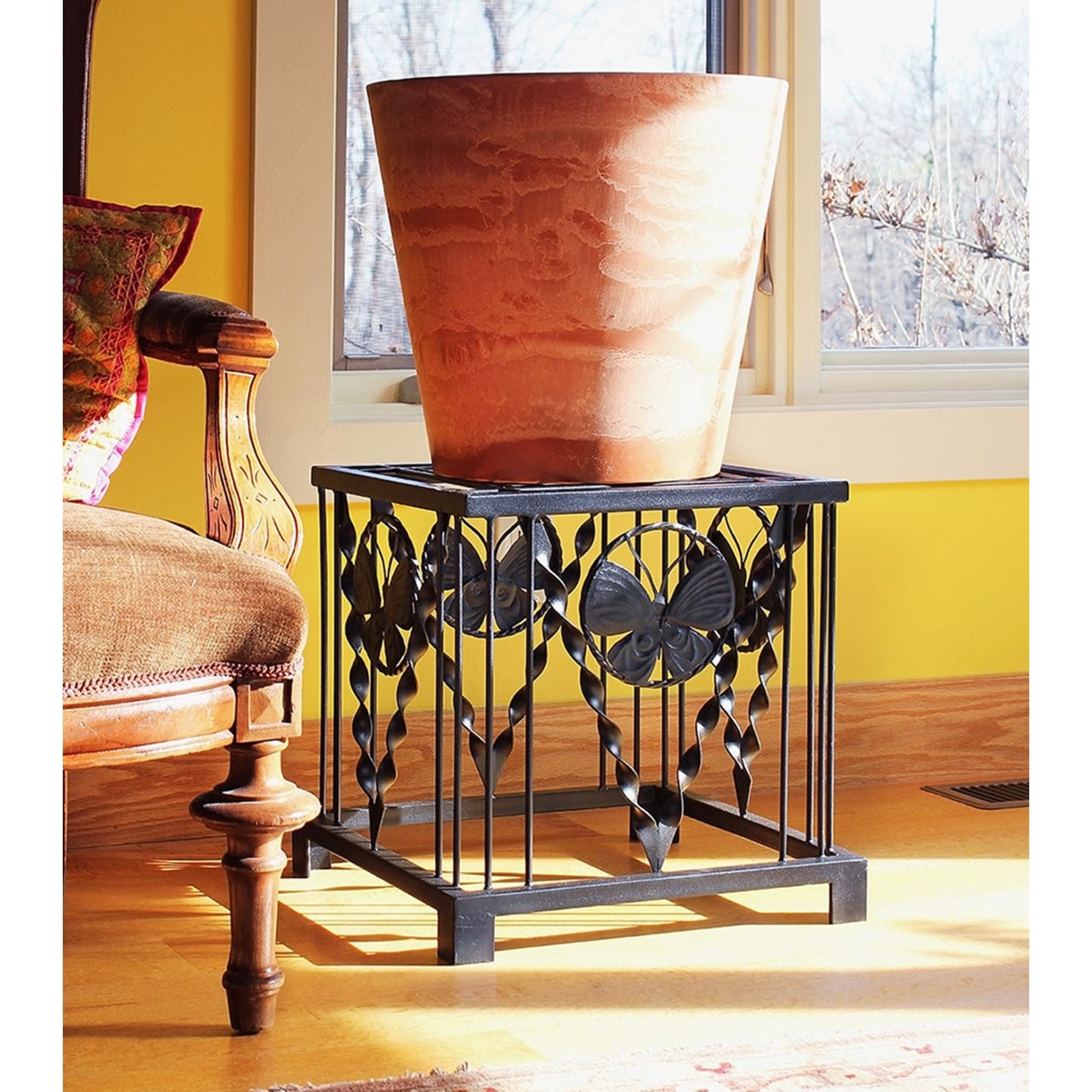 ACHLA Julia Plant Stand | Craftsman Wrought Iron Black Powdercoat | Indoor & Outdoor Plant Display | 16 x 16 x 16 in | Model FB-65