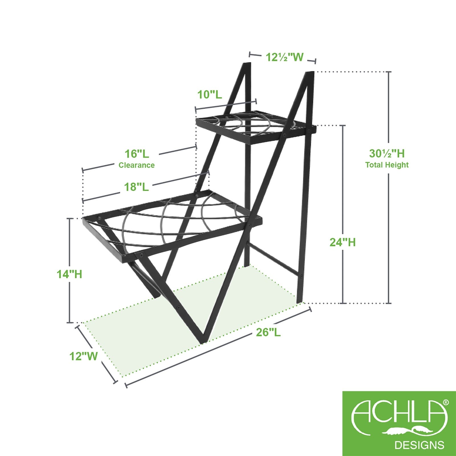 ACHLA Duet Plant Stand | Contemporary Black Wrought Iron | Indoor & Outdoor Side Table | 26 x 12.5 x 30.5 in | Model FB-66