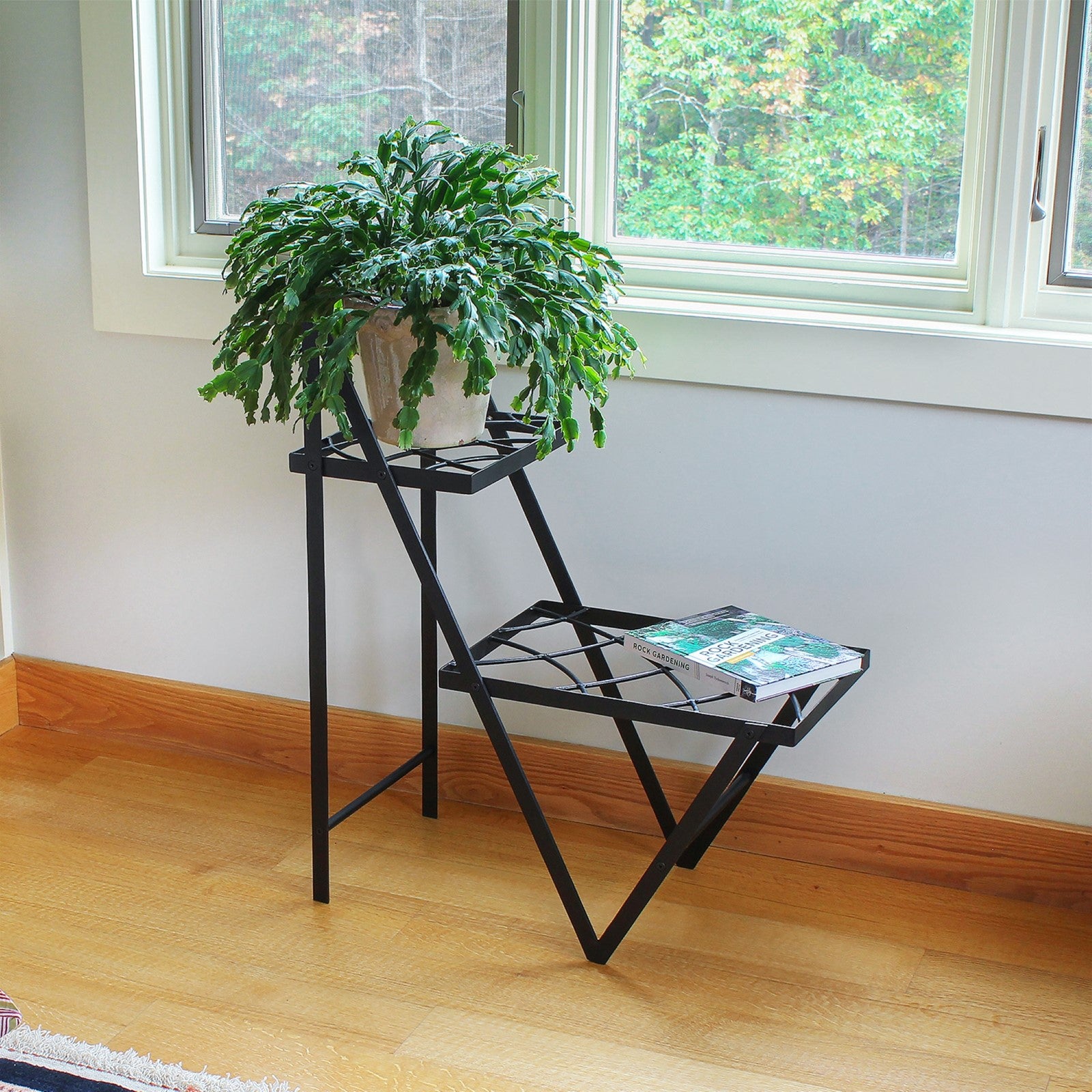 ACHLA Duet Plant Stand | Contemporary Black Wrought Iron | Indoor & Outdoor Side Table | 26 x 12.5 x 30.5 in | Model FB-66