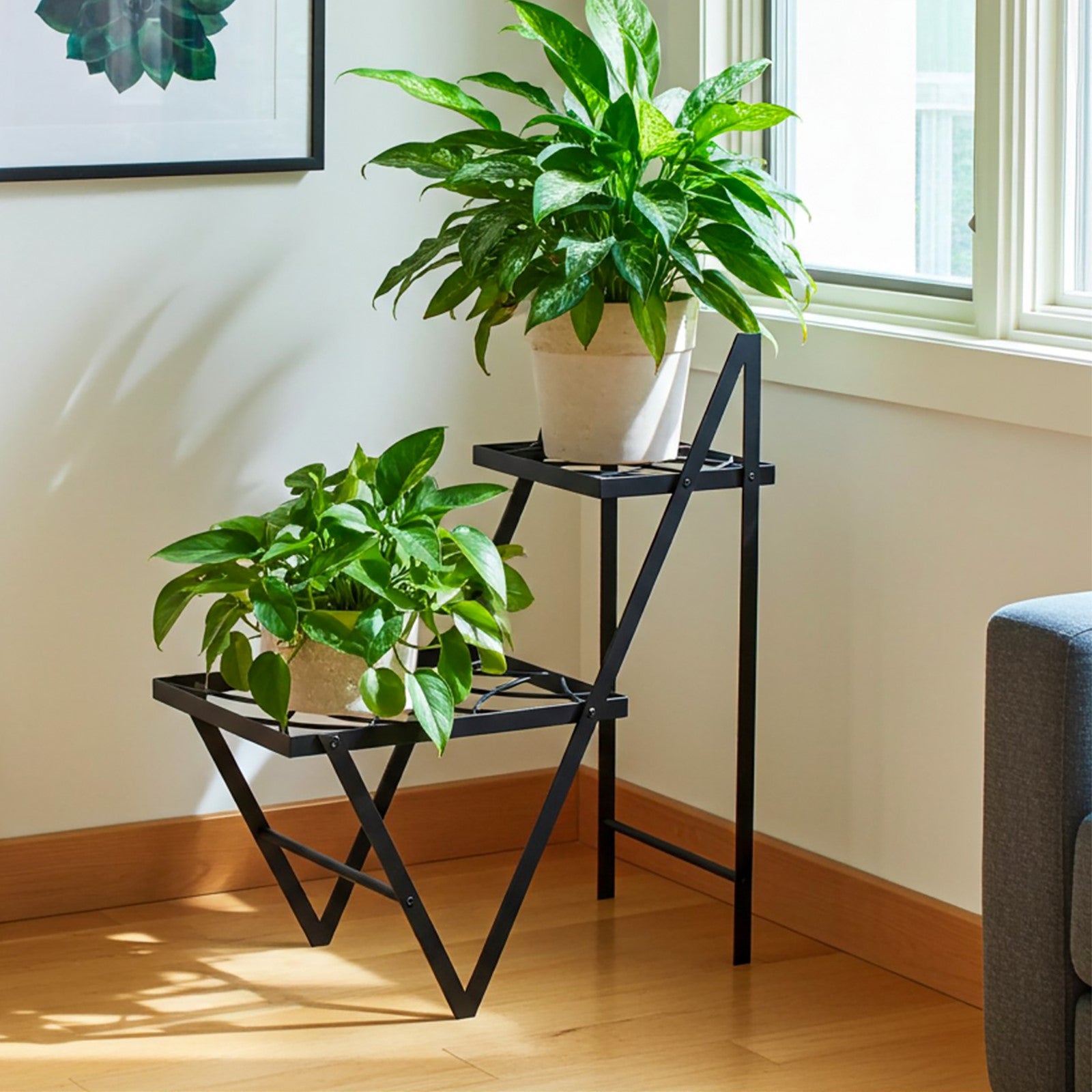 ACHLA Duet Plant Stand | Contemporary Black Wrought Iron | Indoor & Outdoor Side Table | 26 x 12.5 x 30.5 in | Model FB-66