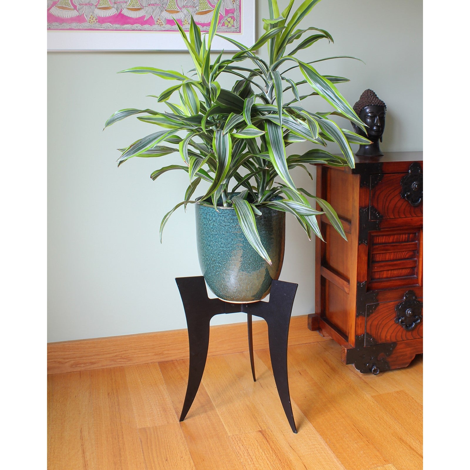 ACHLA Ibex II Plant Stand 14in | Black Powdercoat Wrought Iron | Indoor & Outdoor Pedestal for Tall Planters | 14 x 14 x 18 in | Model FB-72