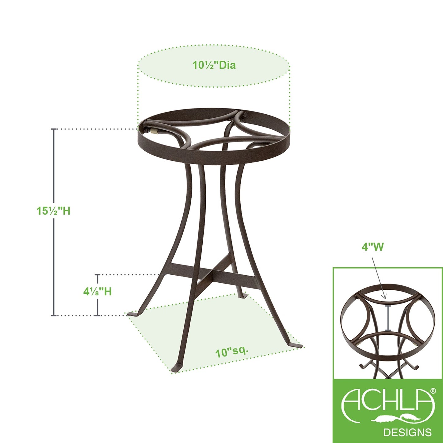 ACHLA Tara 15in Plant Stand | Roman Bronze Wrought Iron | Indoor & Outdoor Patio Plant Display | 10 x 10 x 16 in | Model FB-81