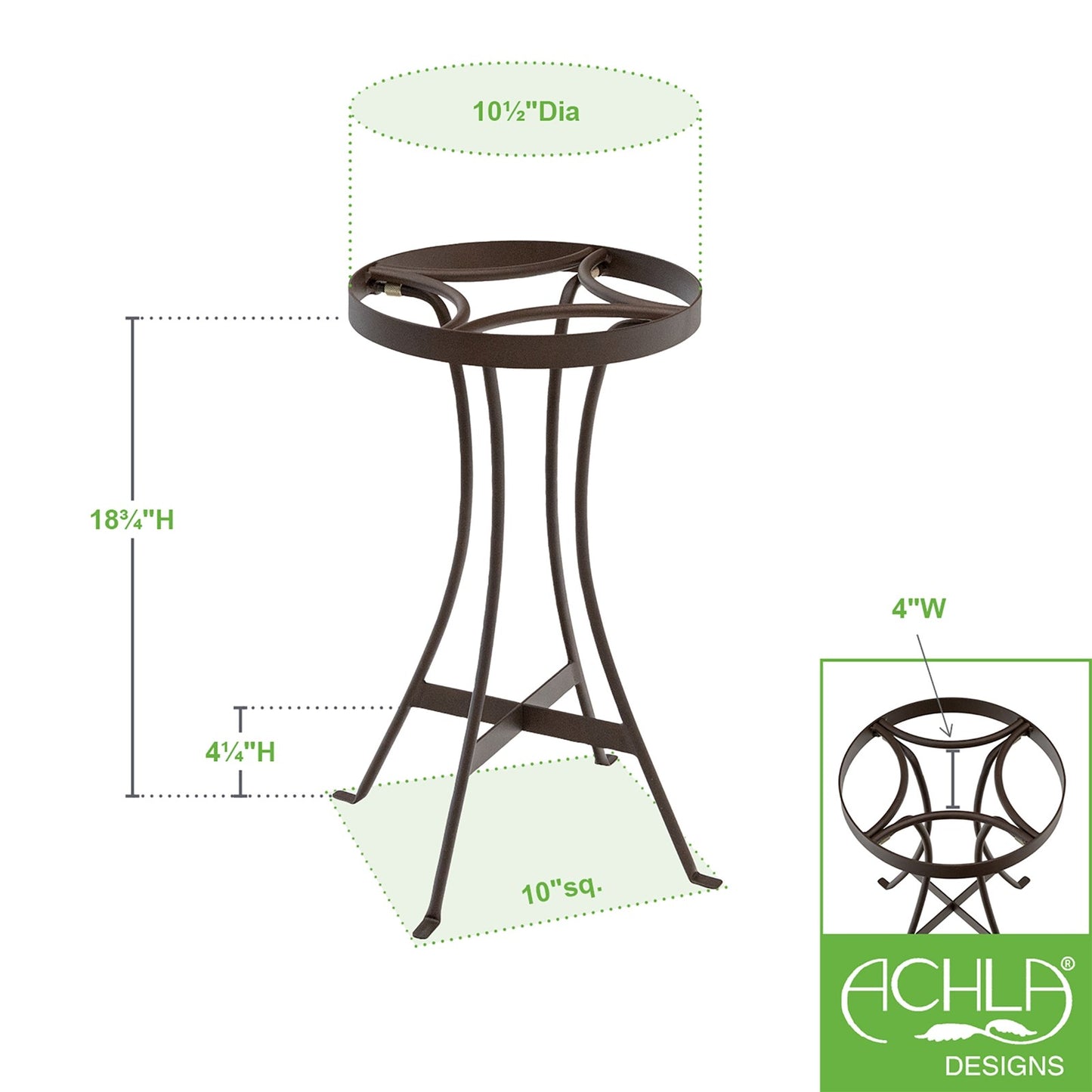 ACHLA Tara 18in Plant Stand | Roman Bronze Wrought Iron | Indoor & Outdoor Patio Decor | 10 x 10 x 19 in | Model FB-82