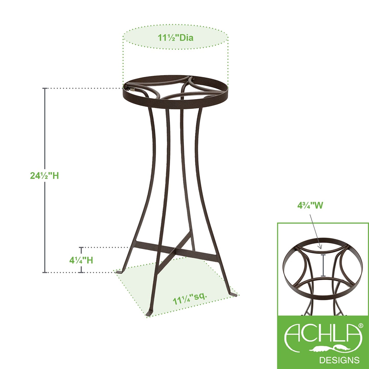 ACHLA Tara 24in Plant Stand | Roman Bronze Wrought Iron | Indoor & Outdoor Patio Decor | 11 x 11 x 24 in | Model FB-83