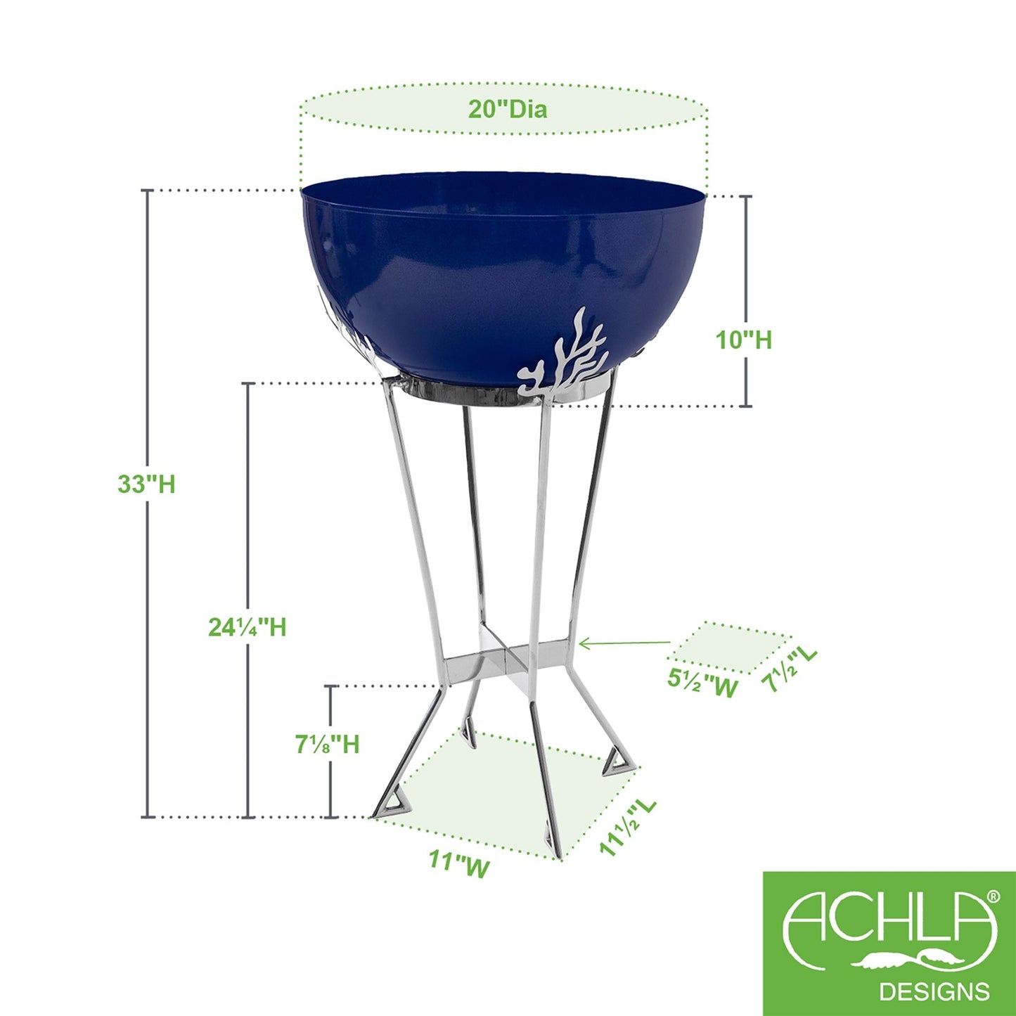 ACHLA Kazuyo Planter | French Blue Galvanized Steel and Polished Stainless Steel | Indoor & Outdoor Plant Display | Model FBC-17-61FB
