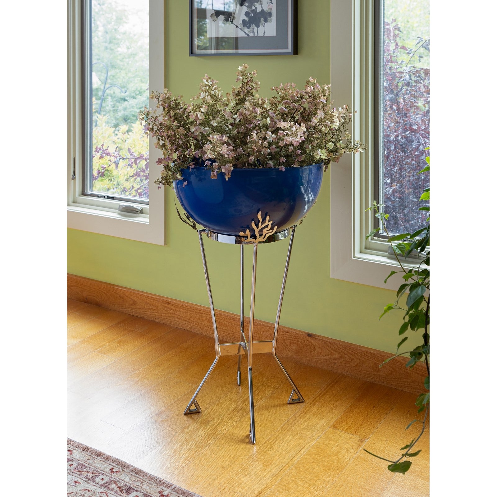 ACHLA Kazuyo Planter | French Blue Galvanized Steel and Polished Stainless Steel | Indoor & Outdoor Plant Display | Model FBC-17-61FB