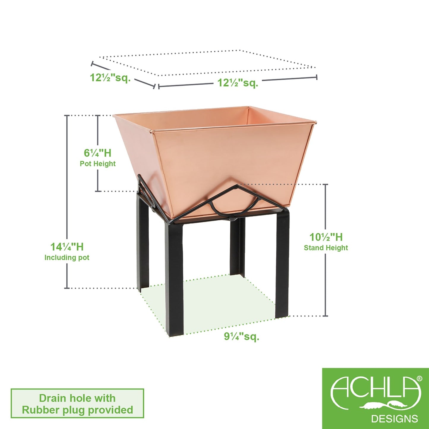 ACHLA Marion I Planter | Copper Plated Wrought Iron | Indoor & Outdoor Container Garden | 12 x 12 x 14 in | Model FBC-50-11C