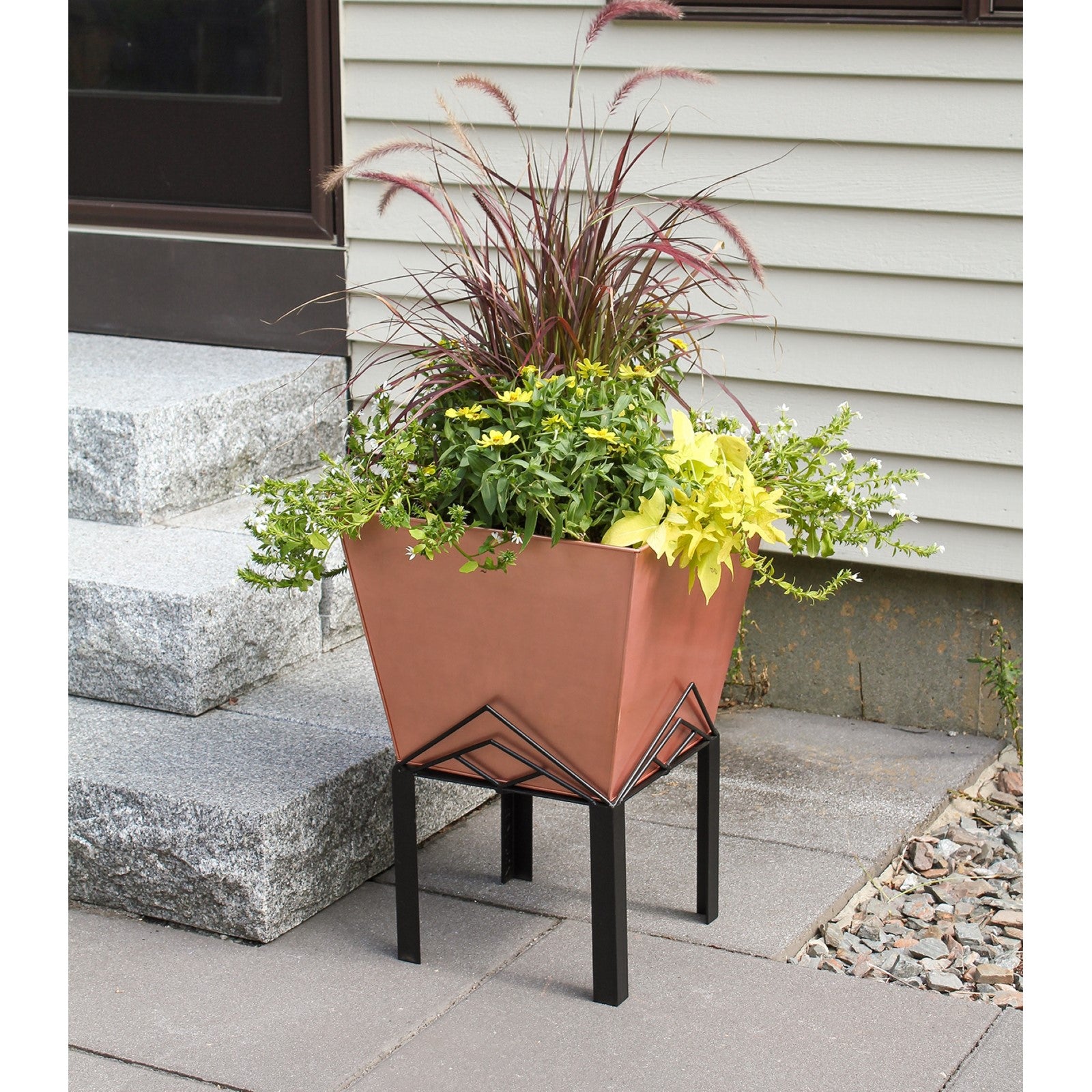 ACHLA Marion II 23in Planter with Flower Box | Prairie-Style Copper Plated Wrought Iron | Indoor & Outdoor Porch & Patio | Model FBC-51-12C
