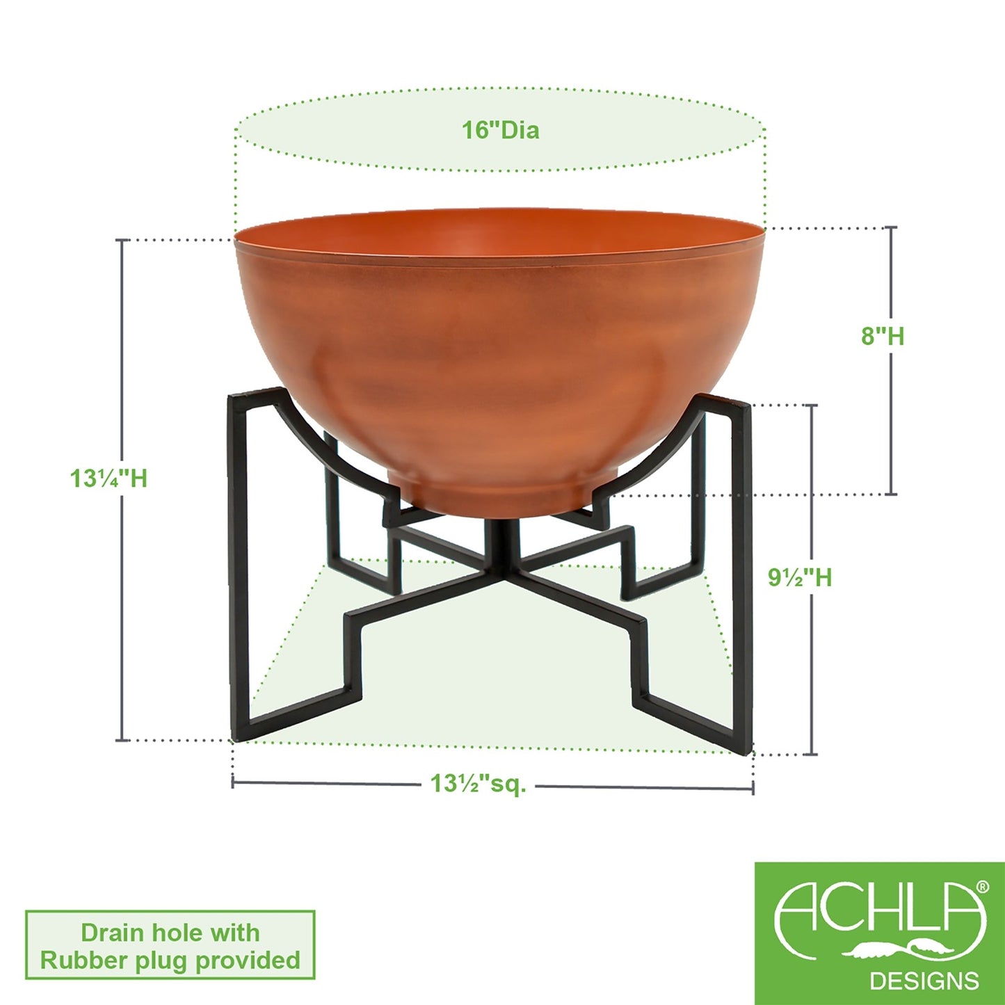 ACHLA Jane I Planter with Bowl | Black Wrought Iron Stand and Burnt Sienna Steel Bowl | Patio & Sunroom Container Garden | Model FBC-52-60BS