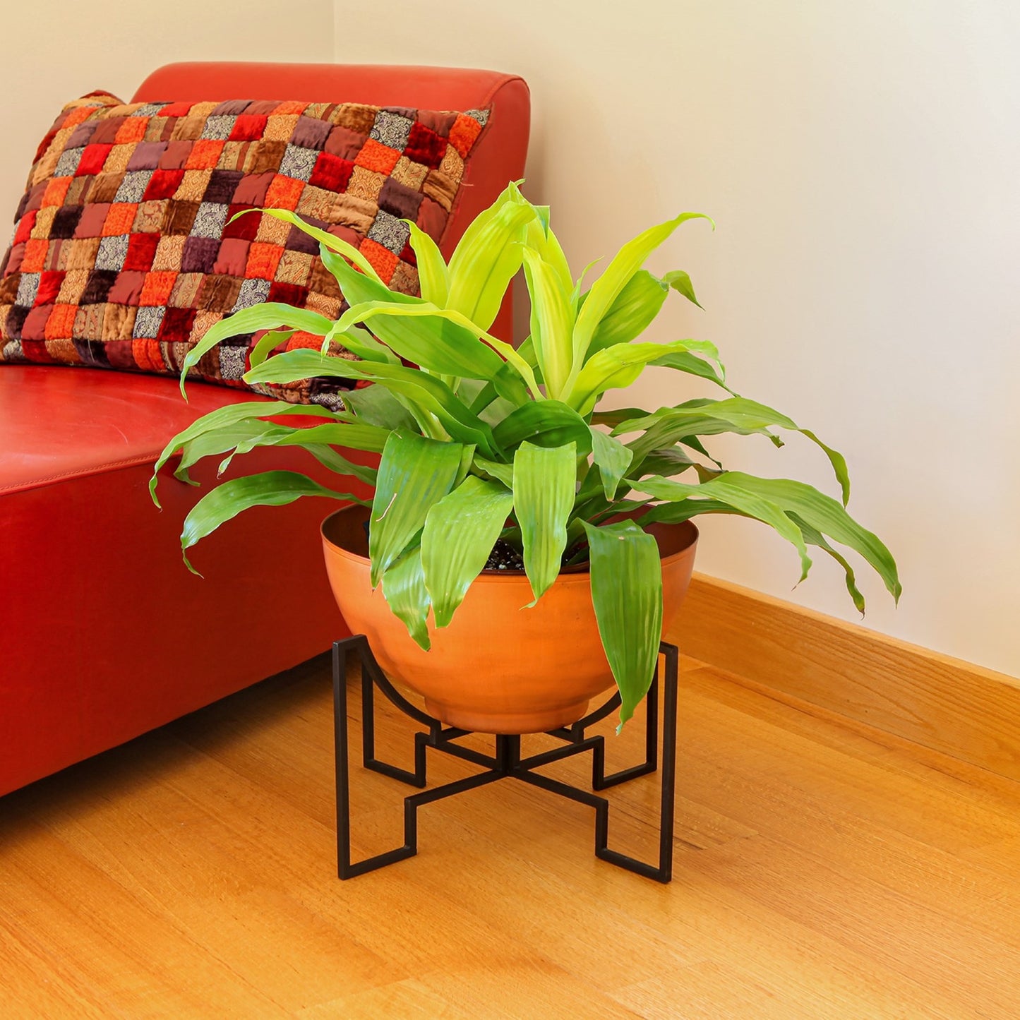 ACHLA Jane I Planter with Bowl | Black Wrought Iron Stand and Burnt Sienna Steel Bowl | Patio & Sunroom Container Garden | Model FBC-52-60BS
