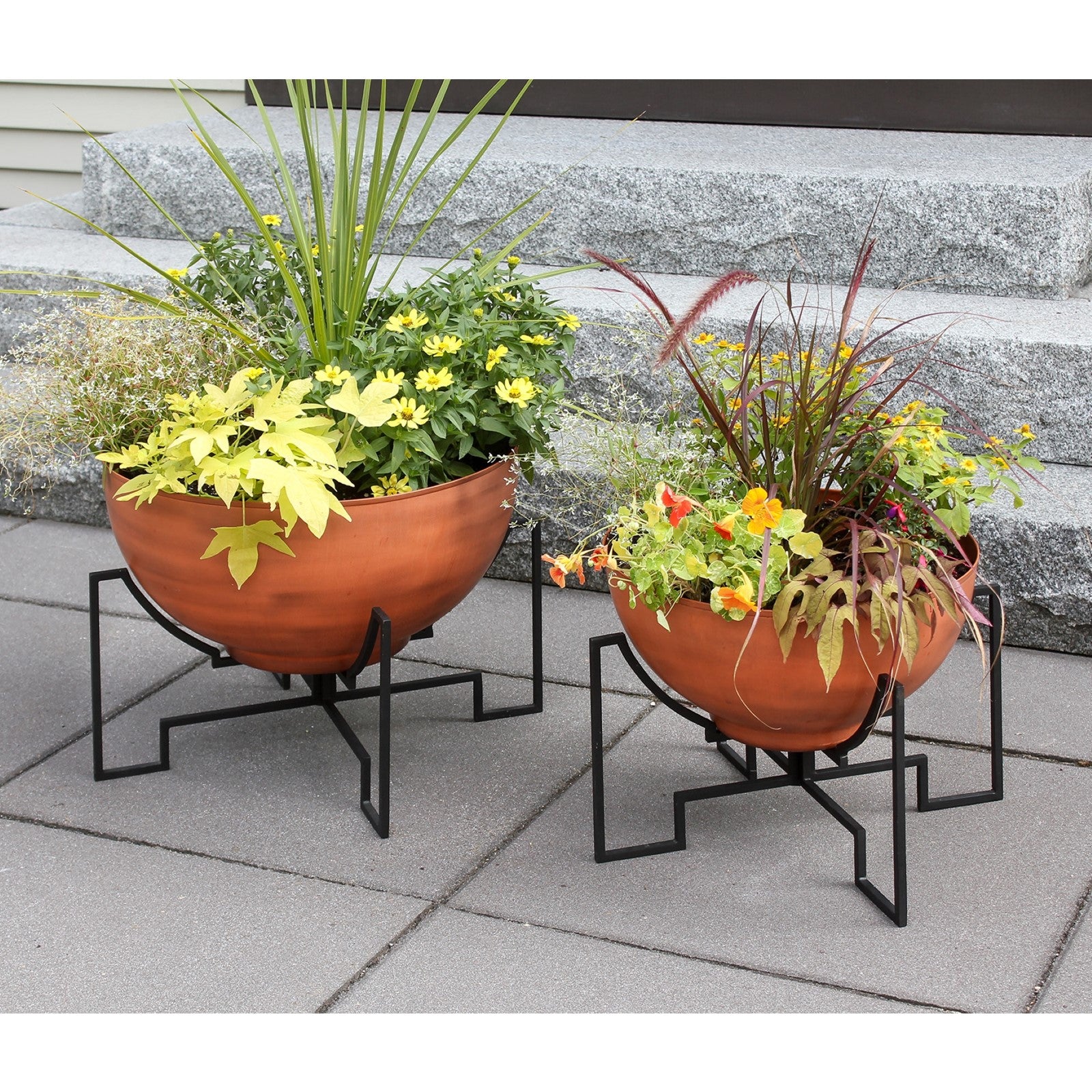 ACHLA Jane I Planter with Bowl | Black Wrought Iron Stand and Burnt Sienna Steel Bowl | Patio & Sunroom Container Garden | Model FBC-52-60BS