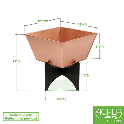 ACHLA Zaha I Planter with Copper Plated Flower Box | Modern Wrought Iron Stand | Indoor & Outdoor Patio & Sunroom | 12 x 12 x 13 in | Model FBC-54-11C