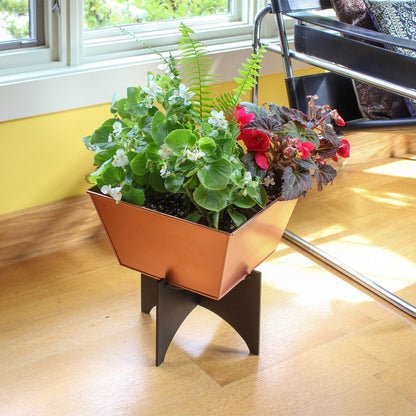 ACHLA Zaha I Planter with Copper Plated Flower Box | Modern Wrought Iron Stand | Indoor & Outdoor Patio & Sunroom | 12 x 12 x 13 in | Model FBC-54-11C