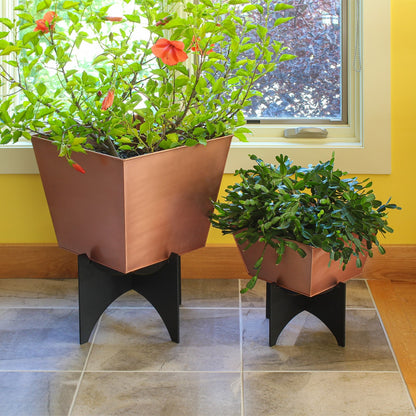 ACHLA Zaha I Planter with Copper Plated Flower Box | Modern Wrought Iron Stand | Indoor & Outdoor Patio & Sunroom | 12 x 12 x 13 in | Model FBC-54-11C