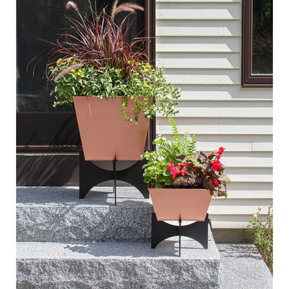 ACHLA Zaha I Planter with Copper Plated Flower Box | Modern Wrought Iron Stand | Indoor & Outdoor Patio & Sunroom | 12 x 12 x 13 in | Model FBC-54-11C