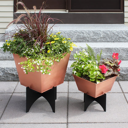 ACHLA Zaha I Planter with Copper Plated Flower Box | Modern Wrought Iron Stand | Indoor & Outdoor Patio & Sunroom | 12 x 12 x 13 in | Model FBC-54-11C