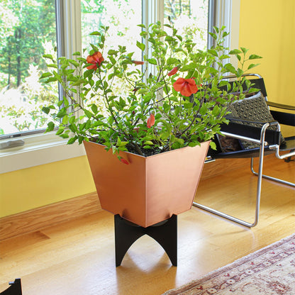 ACHLA Zaha II 16in Planter with Copper Flower Box | Modern Wrought Iron Stand and Copper Plated Pot | Patio, Deck & Sunroom | Model FBC-55-12C