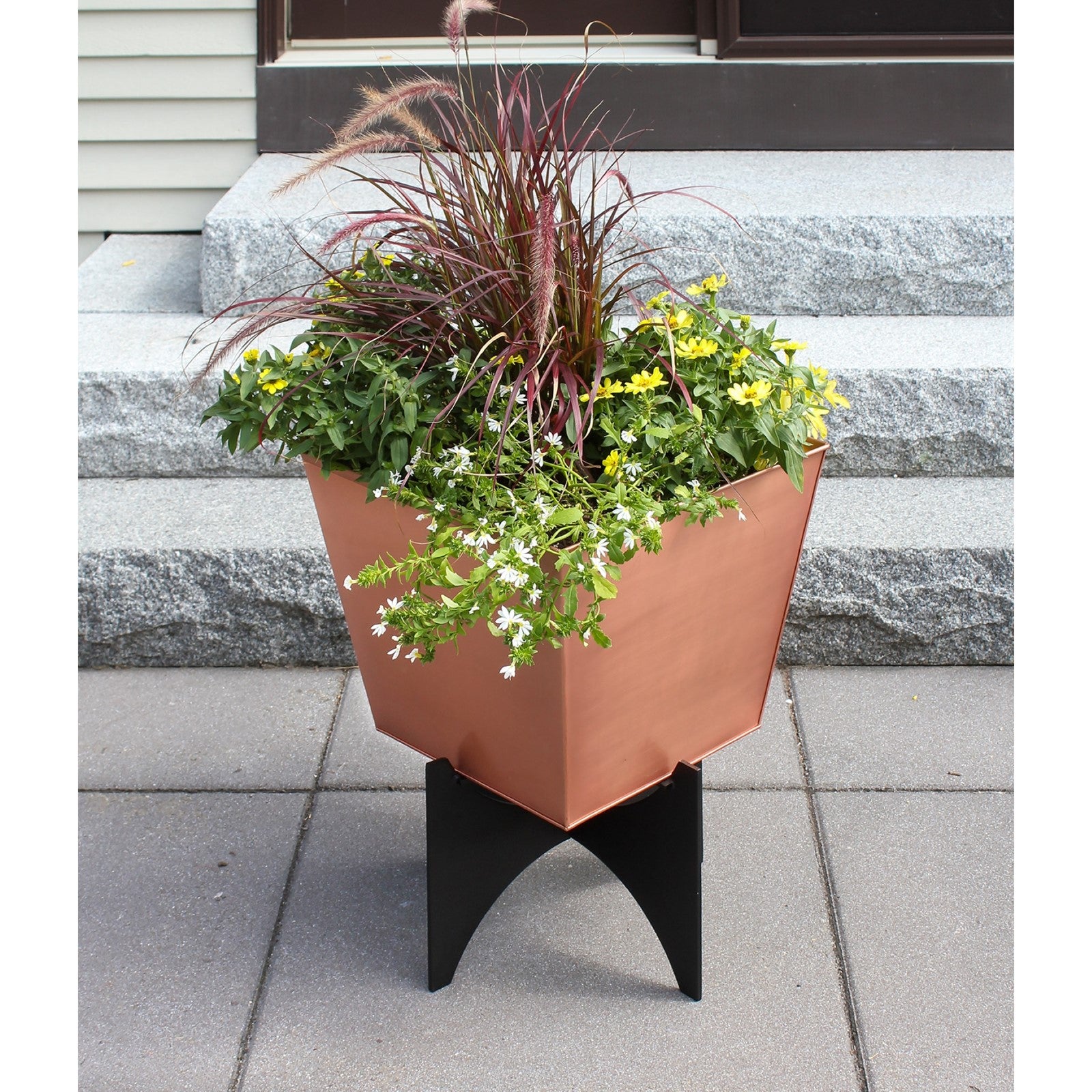 ACHLA Zaha II 16in Planter with Copper Flower Box | Modern Wrought Iron Stand and Copper Plated Pot | Patio, Deck & Sunroom | Model FBC-55-12C