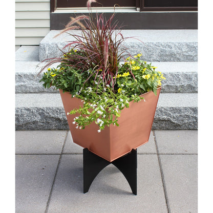 ACHLA Zaha II 16in Planter with Copper Flower Box | Modern Wrought Iron Stand and Copper Plated Pot | Patio, Deck & Sunroom | Model FBC-55-12C