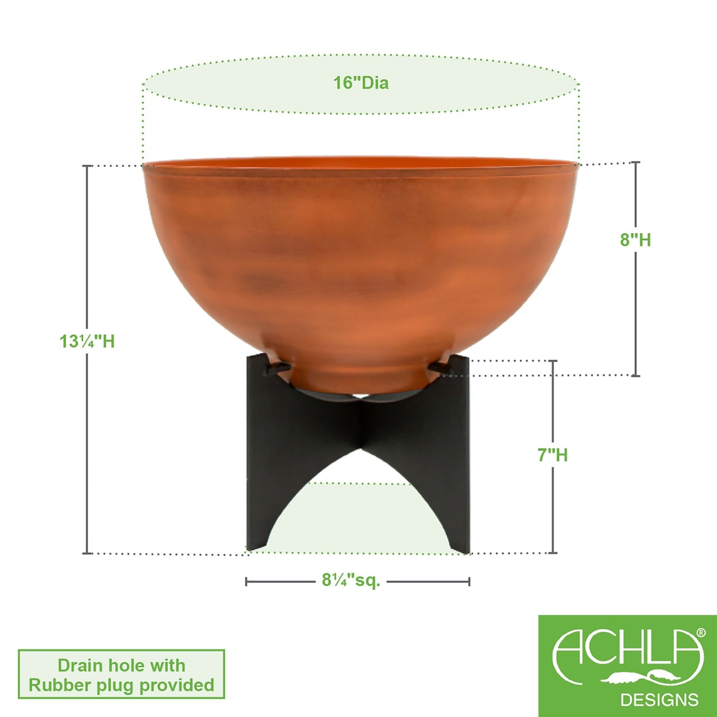 ACHLA Norma I Planter with Bowl | Burnt Sienna Wrought Iron | Indoor & Outdoor Patio Garden | 16 x 16 x 14 in | Model FBC-56-60BS