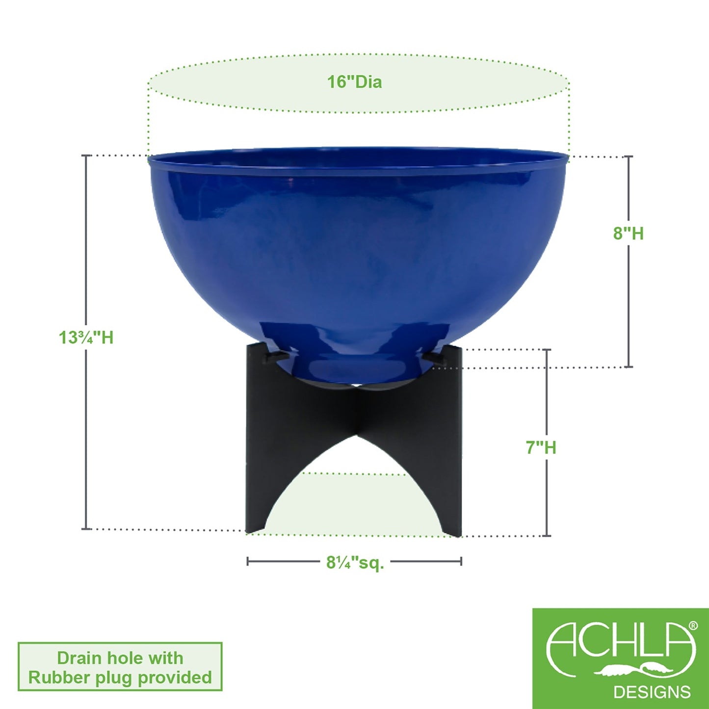 ACHLA Norma I Planter with Bowl | French Blue Wrought Iron & Steel | Indoor & Outdoor Container Garden | 16 x 16 x 14 in | Model FBC-56-60FB