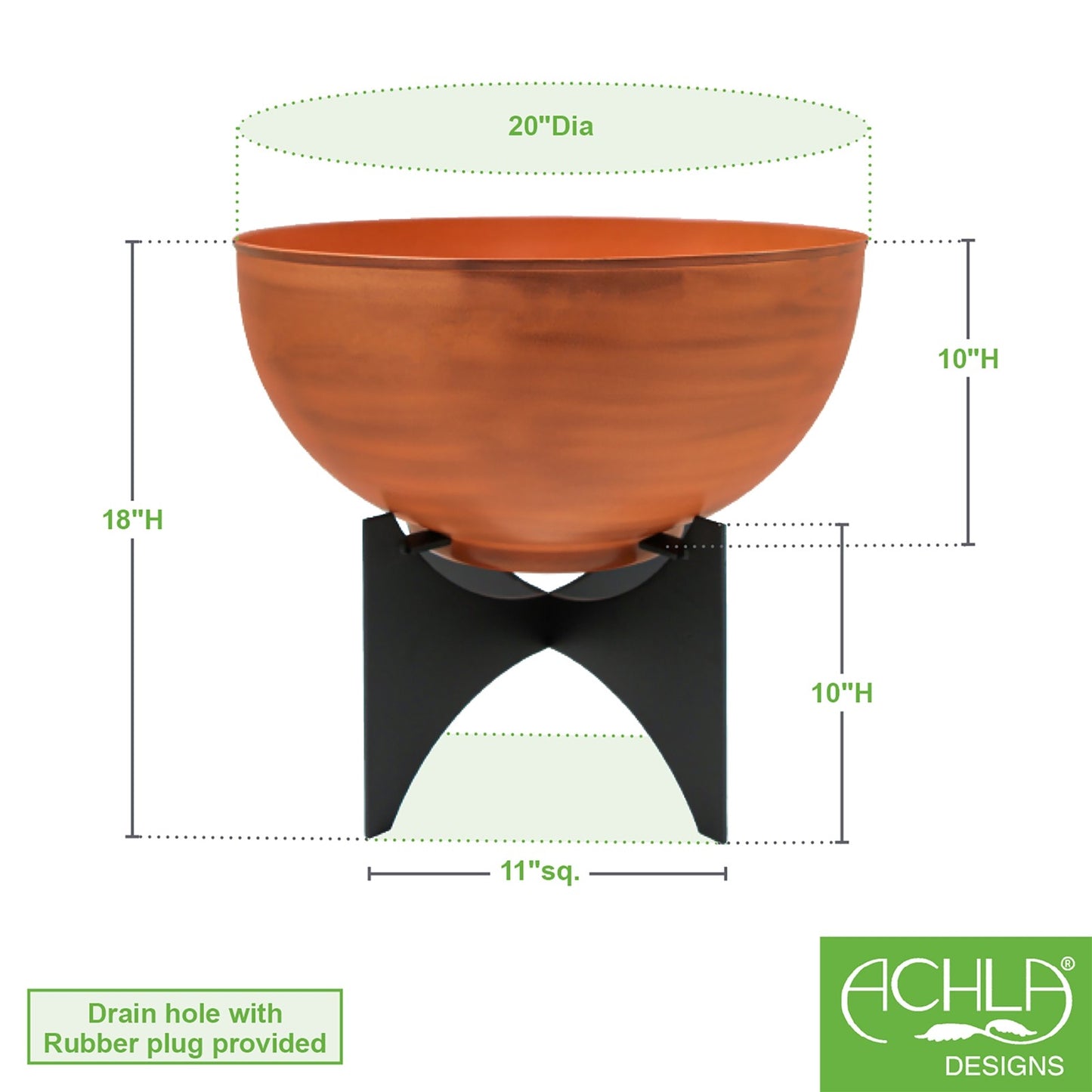 ACHLA Norma II Planter with Bowl | Burnt Sienna Wrought Iron and Black Steel | Indoor & Outdoor Patio Garden | 20 x 20 x 18 in | Model FBC-57-61BS