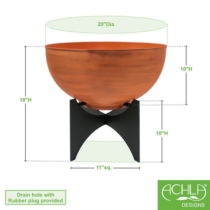 ACHLA Norma II Planter with Bowl | Burnt Sienna Wrought Iron and Black Steel | Indoor & Outdoor Patio Garden | 20 x 20 x 18 in | Model FBC-57-61BS