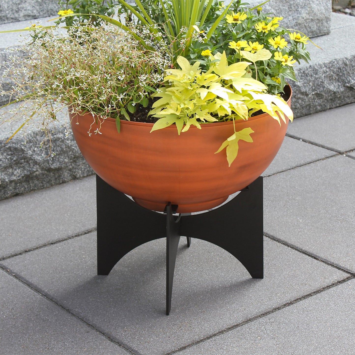 ACHLA Norma II Planter with Bowl | Burnt Sienna Wrought Iron and Black Steel | Indoor & Outdoor Patio Garden | 20 x 20 x 18 in | Model FBC-57-61BS