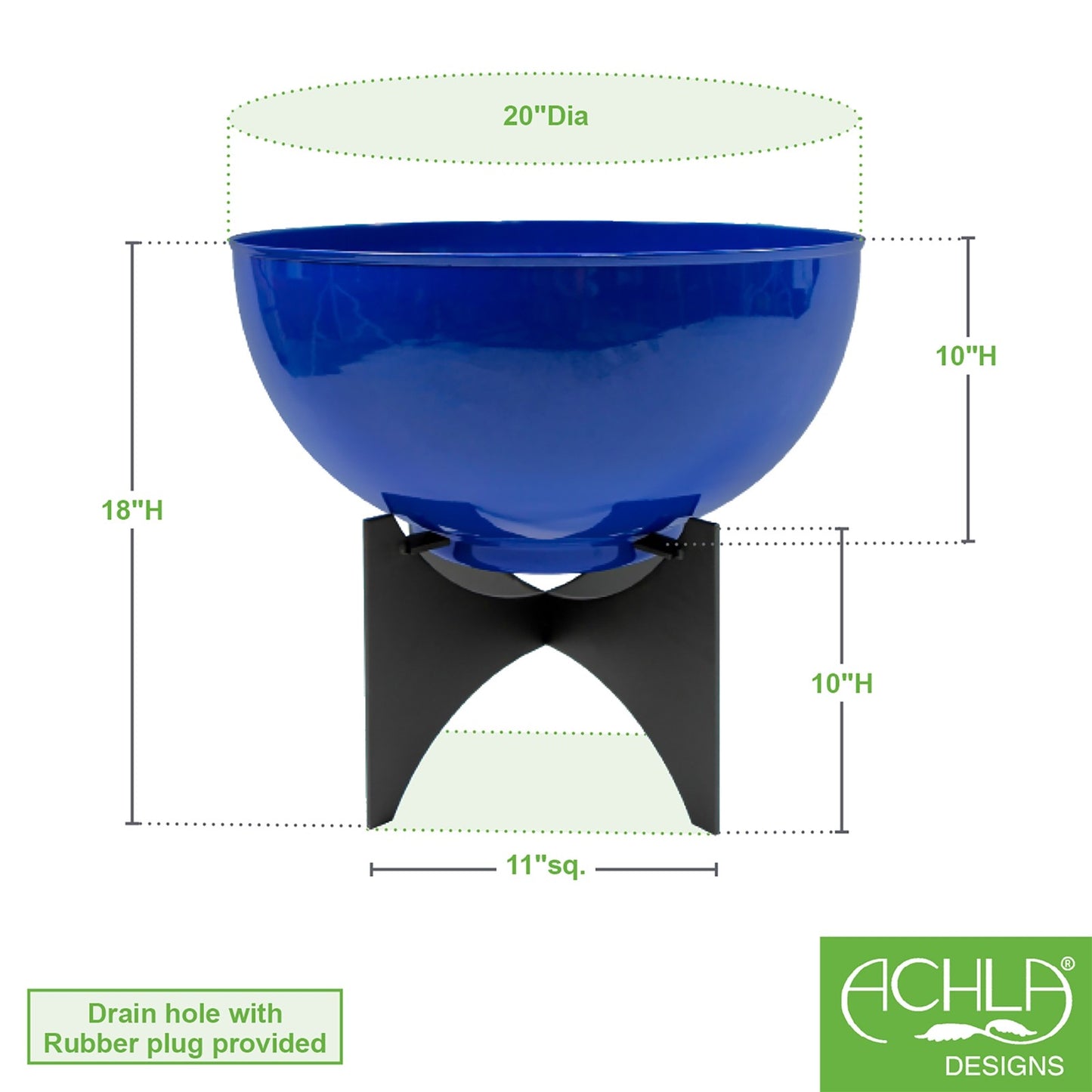 ACHLA Norma II Planter with Bowl | French Blue Wrought Iron | Indoor & Outdoor Garden | 20 x 20 x 18 in | Model FBC-57-61FB