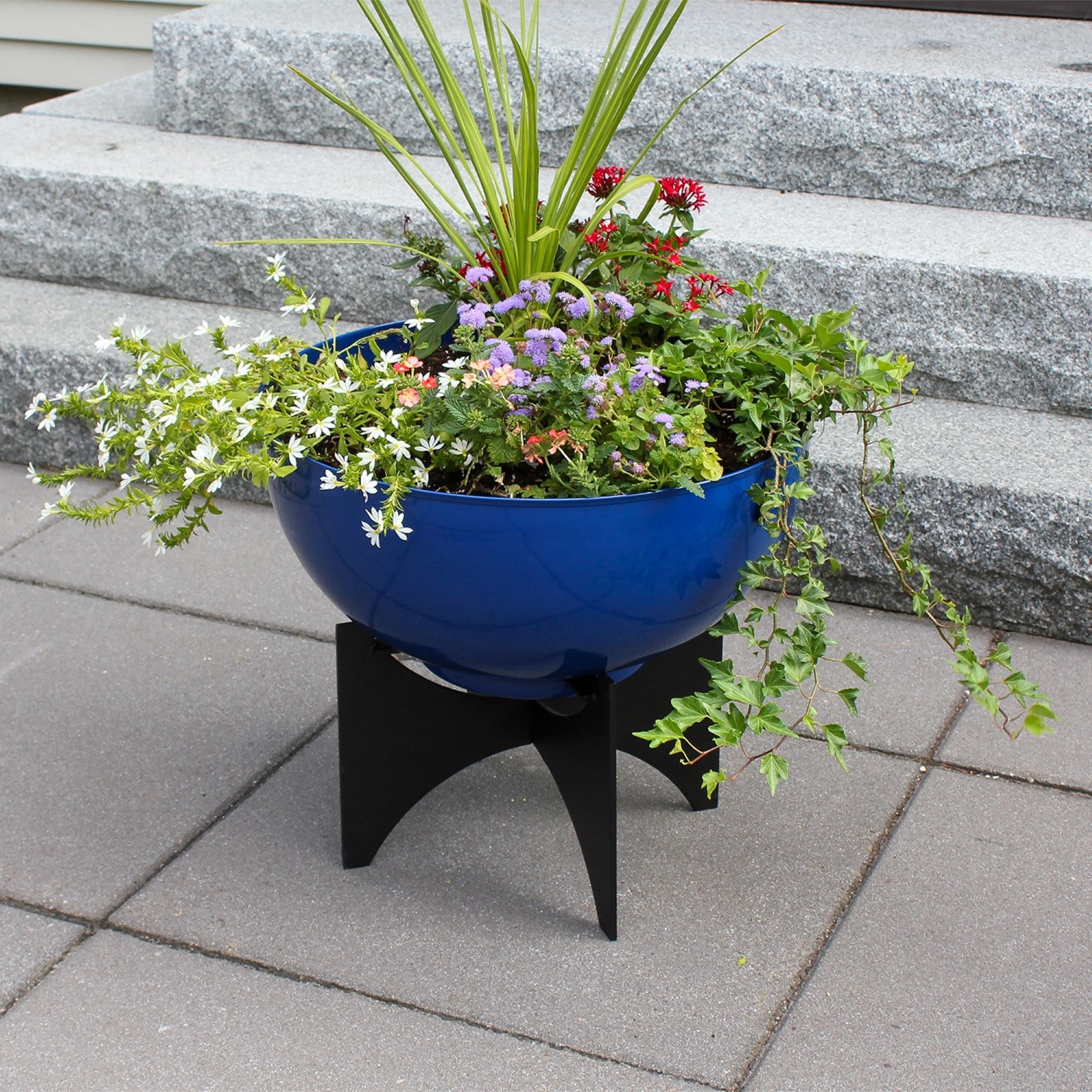 ACHLA Norma II Planter with Bowl | French Blue Wrought Iron | Indoor & Outdoor Garden | 20 x 20 x 18 in | Model FBC-57-61FB