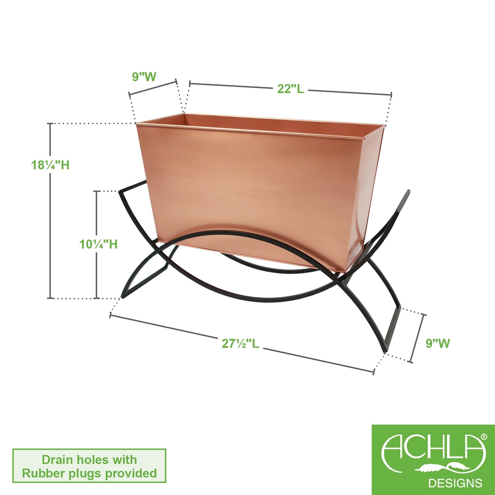 ACHLA Odile Planter with Flower Box | Mid-Century Modern Wrought Iron and Copper Plated | Patio & Deck Container Garden | Model FBC-62-10C