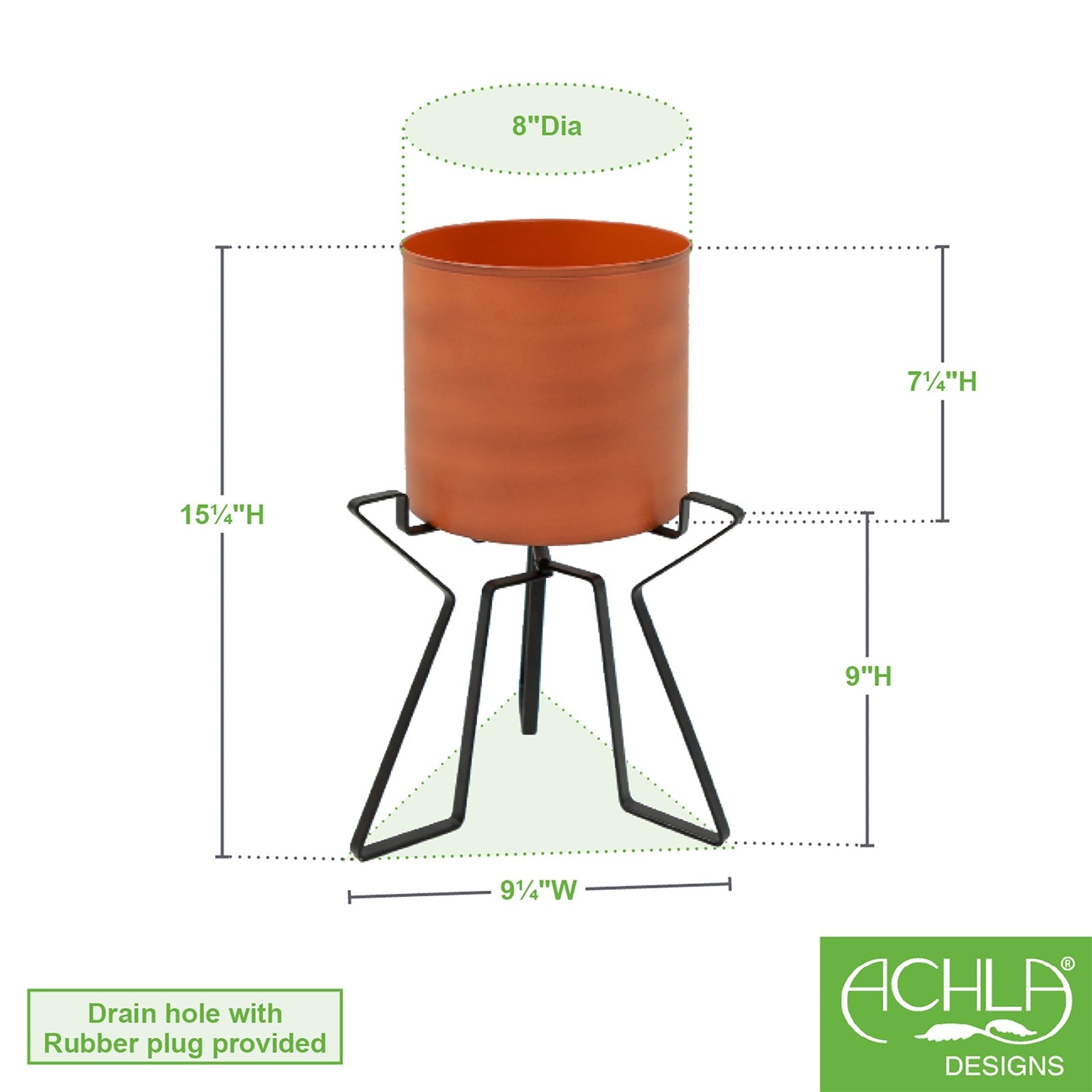 ACHLA Florence Planter with Bowl | Burnt Sienna Wrought Iron | Indoor & Outdoor Tabletop or Floor Plant Stand | 9 x 9 x 15 in | Model FBC-63-62BS