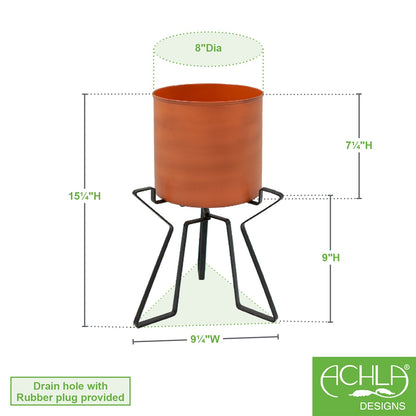 ACHLA Florence Planter with Bowl | Burnt Sienna Wrought Iron | Indoor & Outdoor Tabletop or Floor Plant Stand | 9 x 9 x 15 in | Model FBC-63-62BS