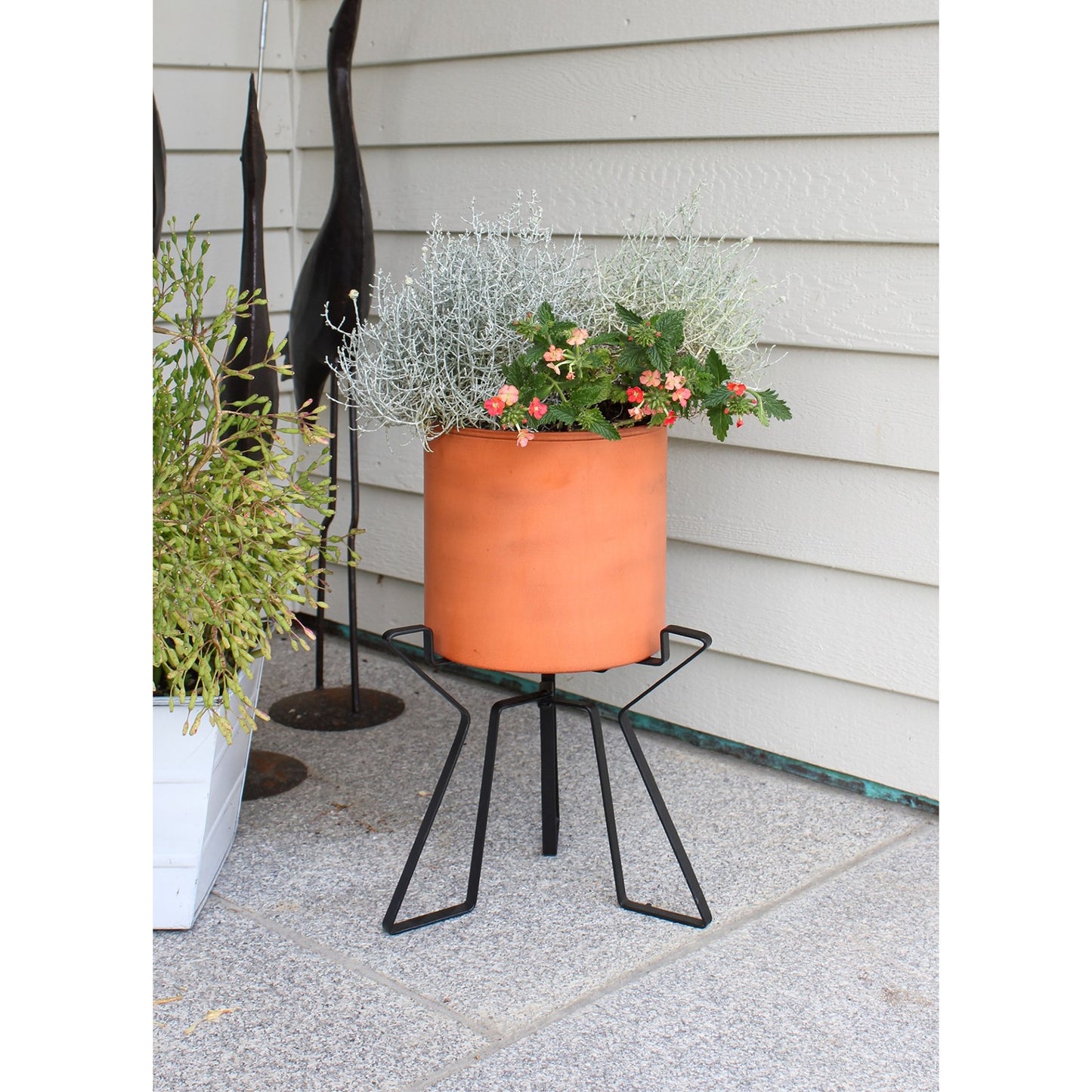 ACHLA Florence Planter with Bowl | Burnt Sienna Wrought Iron | Indoor & Outdoor Tabletop or Floor Plant Stand | 9 x 9 x 15 in | Model FBC-63-62BS