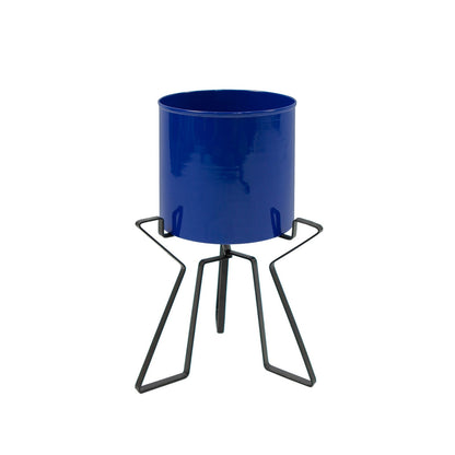 ACHLA Florence Planter with Bowl, French Blue 9in | Wrought Iron Tabletop & Floor Plant Stand | Indoor & Outdoor Container Garden | Model FBC-63-62FB