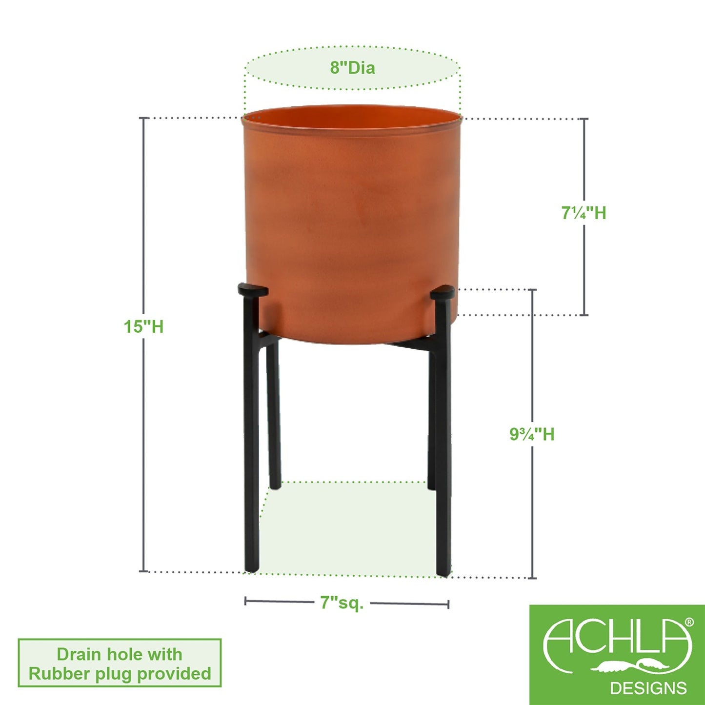 ACHLA Eileen Planter with Bowl 15in H | Minimalist Wrought Iron Stand and Burnt Sienna Steel Pot | Floor & Tabletop Indoor-Outdoor | Model FBC-64-62BS