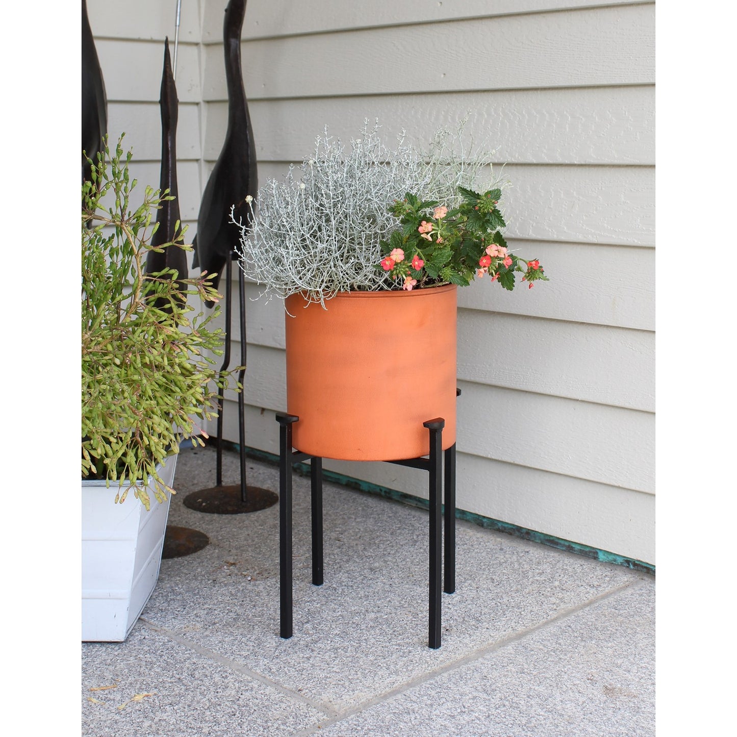 ACHLA Eileen Planter with Bowl 15in H | Minimalist Wrought Iron Stand and Burnt Sienna Steel Pot | Floor & Tabletop Indoor-Outdoor | Model FBC-64-62BS