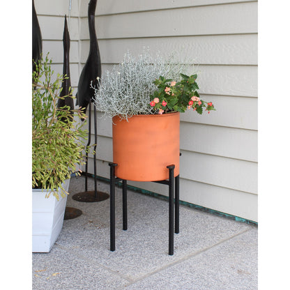 ACHLA Eileen Planter with Bowl 15in H | Minimalist Wrought Iron Stand and Burnt Sienna Steel Pot | Floor & Tabletop Indoor-Outdoor | Model FBC-64-62BS