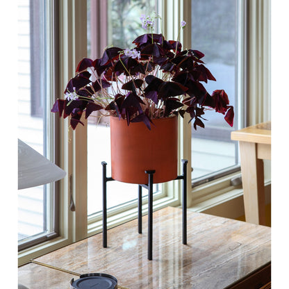 ACHLA Eileen Planter with Bowl 15in H | Minimalist Wrought Iron Stand and Burnt Sienna Steel Pot | Floor & Tabletop Indoor-Outdoor | Model FBC-64-62BS