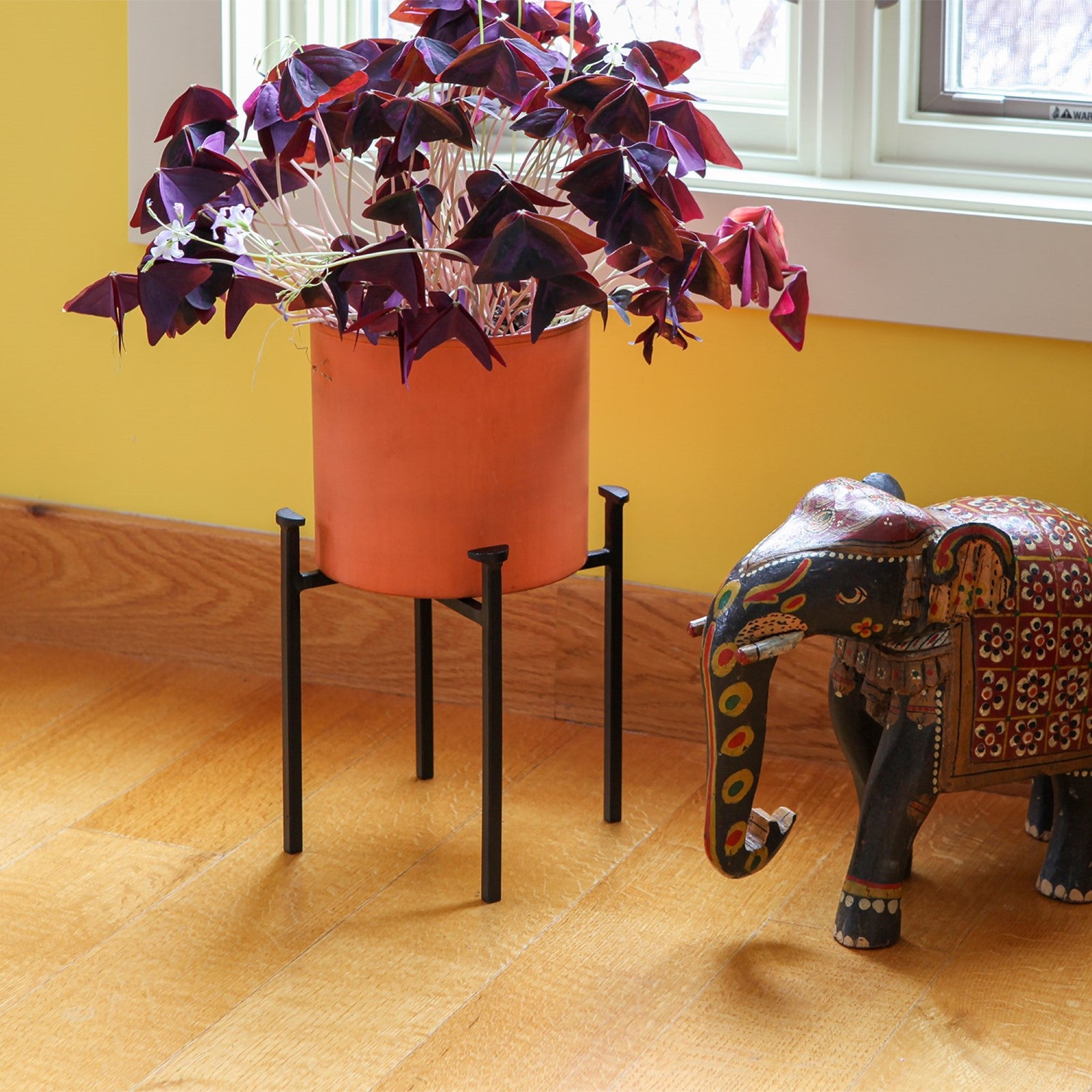 ACHLA Eileen Planter with Bowl 15in H | Minimalist Wrought Iron Stand and Burnt Sienna Steel Pot | Floor & Tabletop Indoor-Outdoor | Model FBC-64-62BS