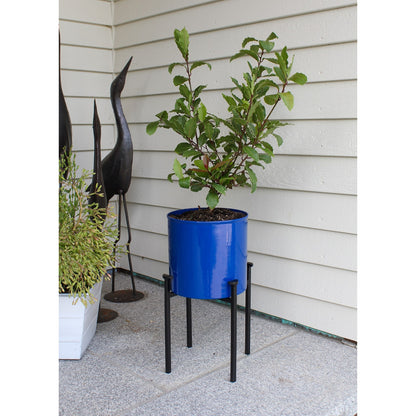 ACHLA Eileen 8in Planter with Bowl | French Blue Wrought Iron and Steel | Indoor & Outdoor Floor Planter | 8 x 8 x 15 in | Model FBC-64-62FB