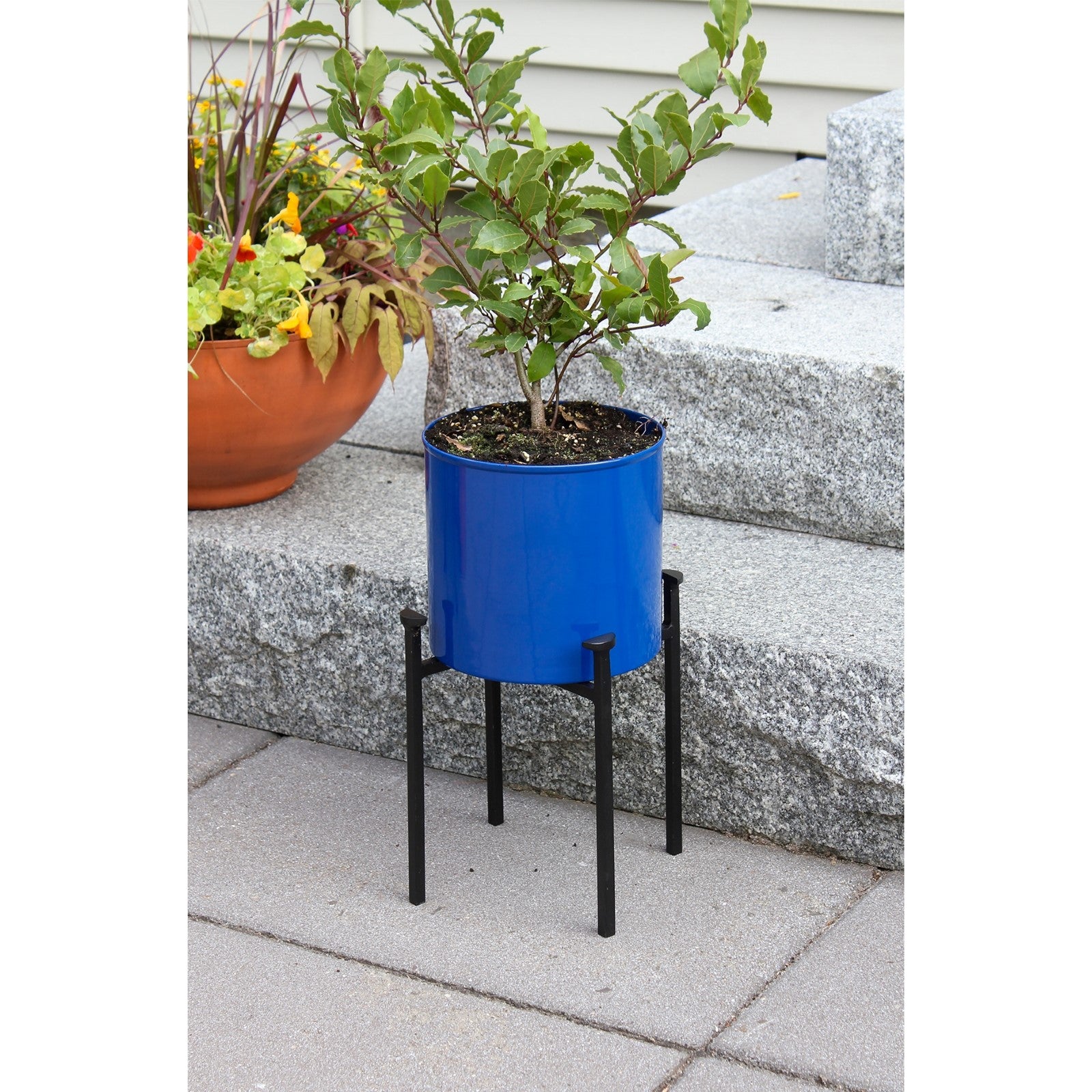 ACHLA Eileen 8in Planter with Bowl | French Blue Wrought Iron and Steel | Indoor & Outdoor Floor Planter | 8 x 8 x 15 in | Model FBC-64-62FB