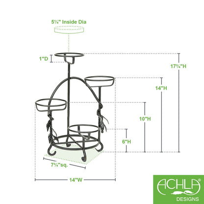 ACHLA Cascading Plant Stand 15in | Wrought Iron Graphite Powder Coat | Indoor & Outdoor Multi-Tier Display | 15 x 15 x 18 in | Model FC-05