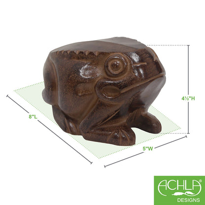 ACHLA Frog Garden Ornament | Cast Aluminum Earth Tone Finish | Patio & Lawn Accent | 4.5 x 7.5 x 4.5 in | Model FRG-01