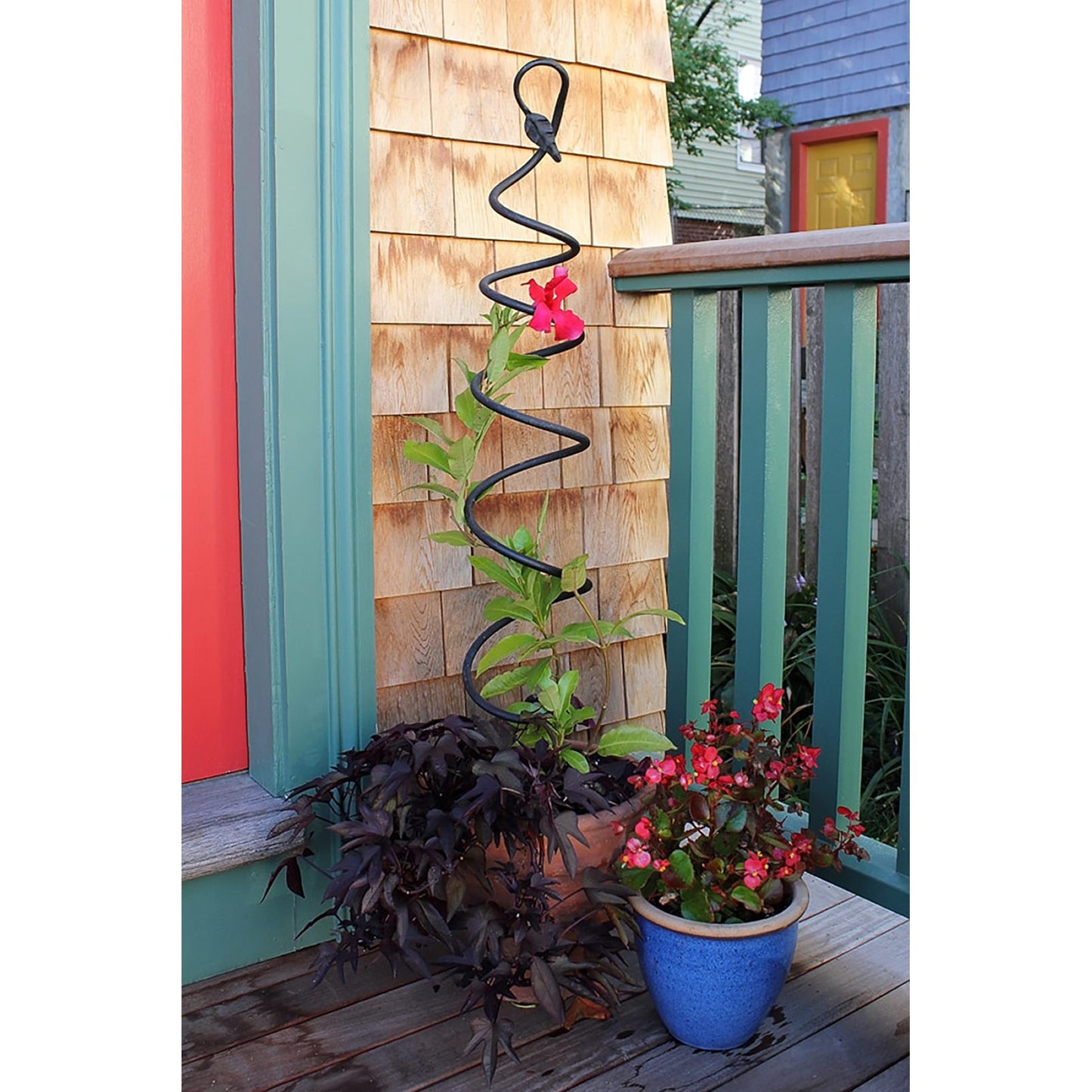 ACHLA Spiral Trellis 42in | Black Wrought Iron Container Trellis | Patio & Garden Climbing Plant Support | 8 x 8 x 42 in | Model FST-01